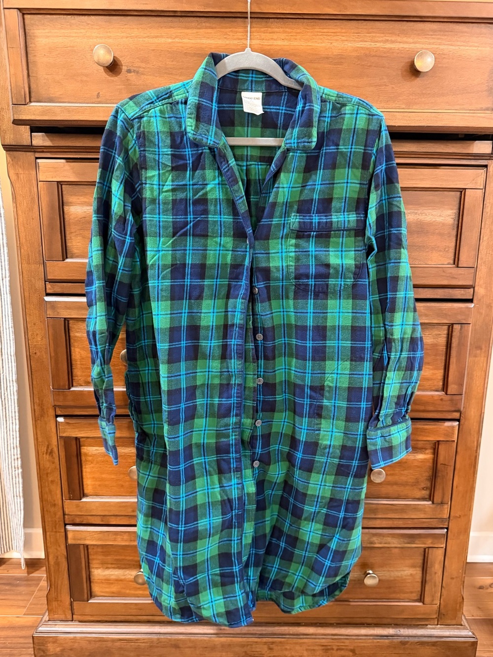 Lands’ End Green & Navy Plaid Women Night Shirt Gown